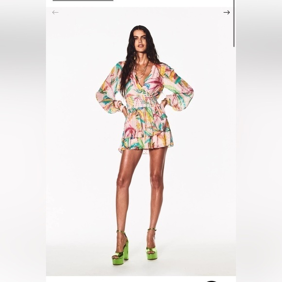 Rococo Sand Rio Short Dress womens small tropical print long sleeve summer beach - Picture 2 of 11
